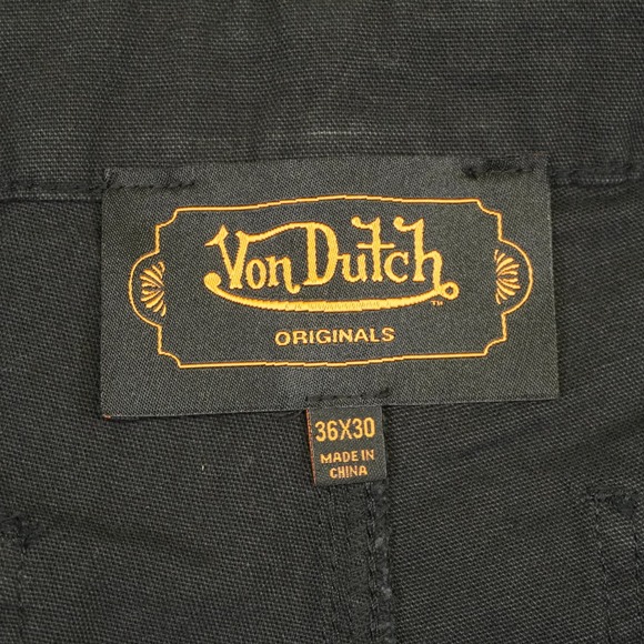 NEW Von Dutch Carpenter Pants Mens 36x30 Black Double Knee Canvas Logo Y2K - Picture 6 of 16